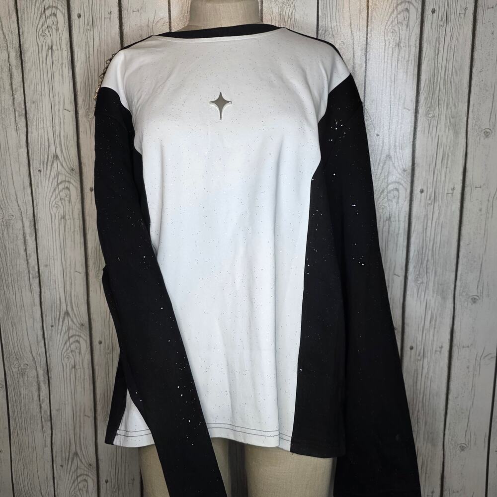 Person Intention Glitter Mesh Raglan Top Metal Star Stud & Zipper Sleeves L